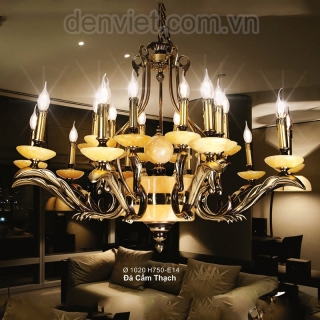 Đèn chùm đồng bóng nến chao đá vân vàng nổi bật trang trí phòng khách BCD6021/20
