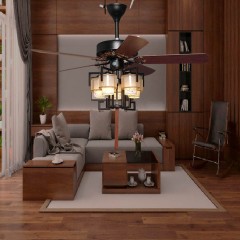 Quạt trần đèn gỗ cao cấp phong cách cổ điển trang trí phòng khách, phòng ngủ